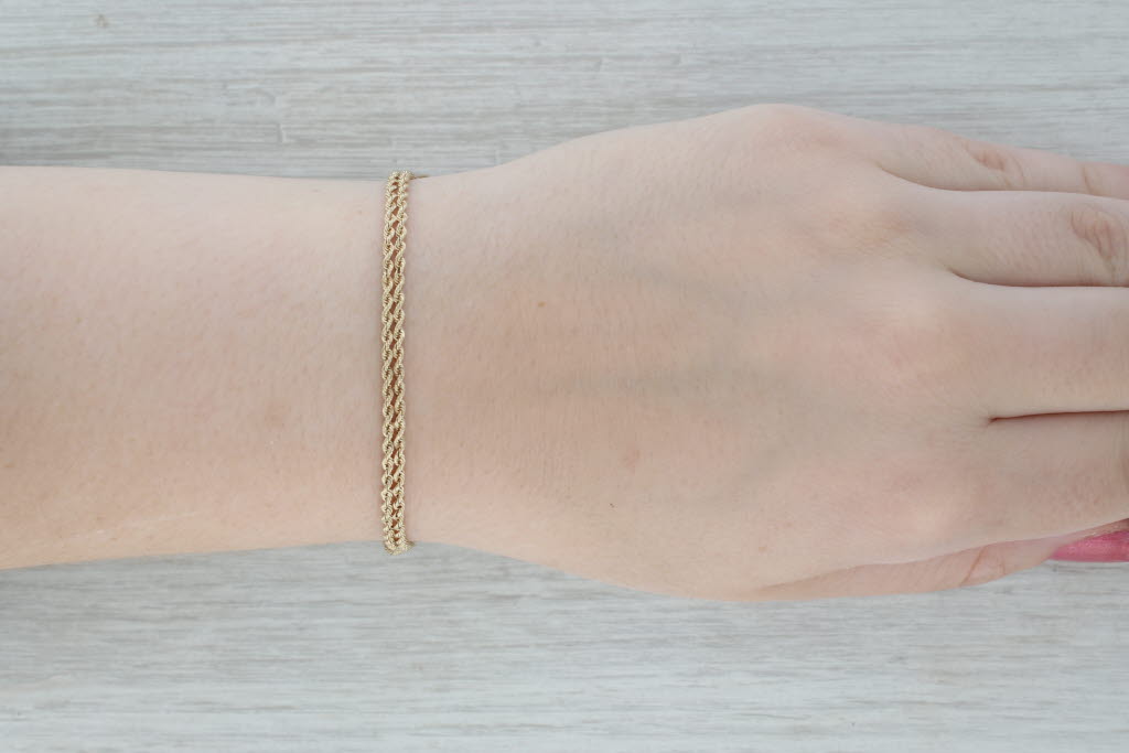 Gray Double Rope Chain Bracelet 14k Yellow Gold 6.75" 3.8mm