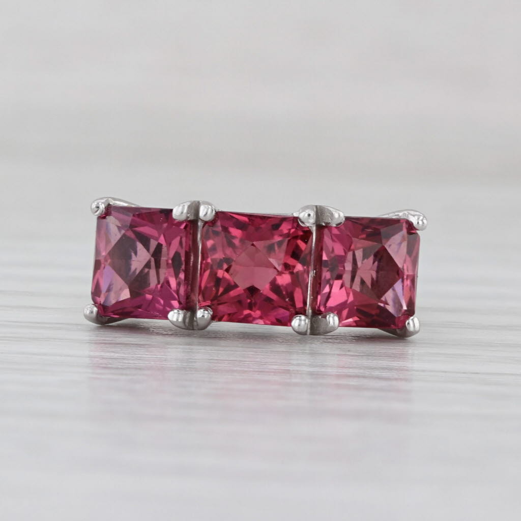 2.85ctw Pink Tourmaline 3-Stone Ring 14k White Gold Size 4.5