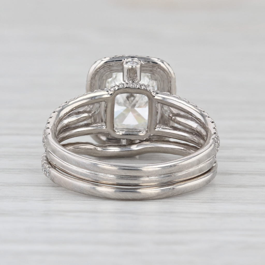 2.76ctw Cushion Diamond Halo Engagement Wedding Band Set Platinum Size 7.25 GIA