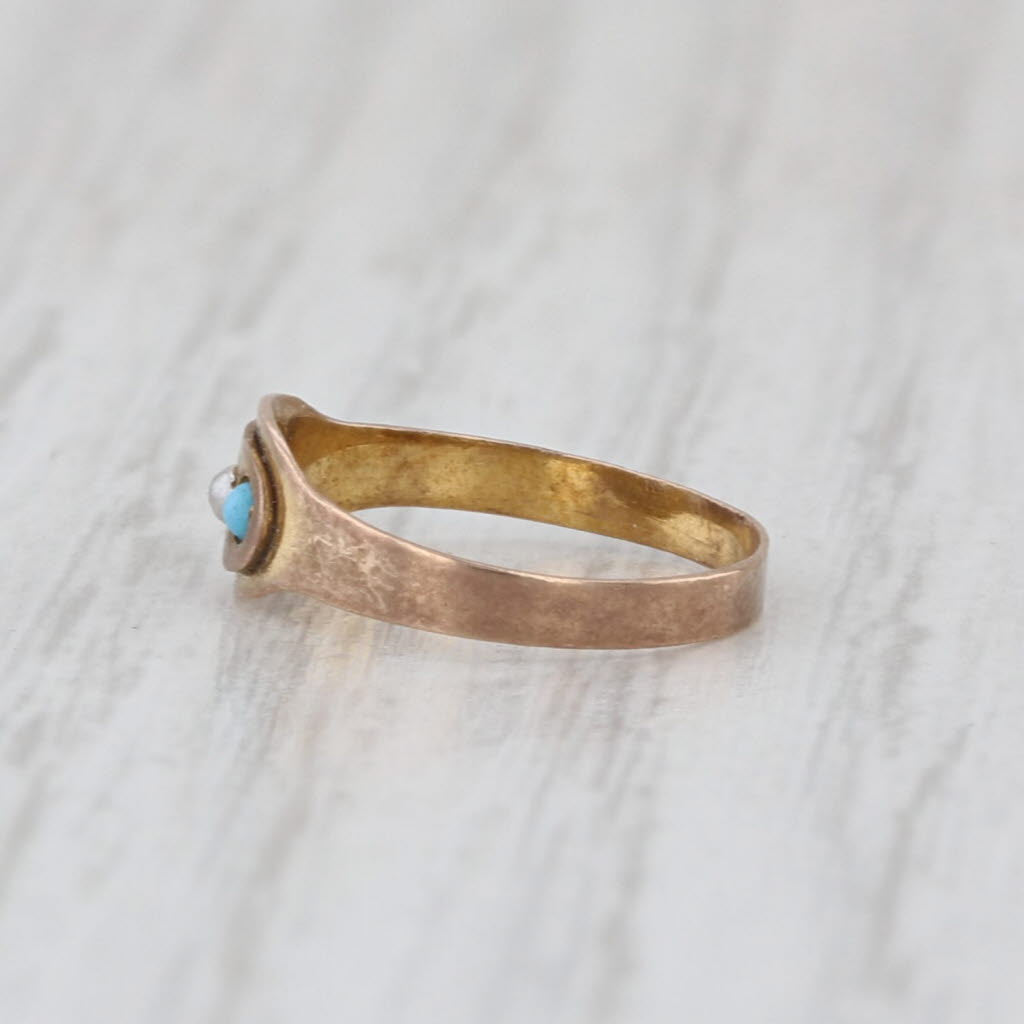 Antique Simulated Turquoise Glass Baby Ring Small Size 8k Yellow Gold