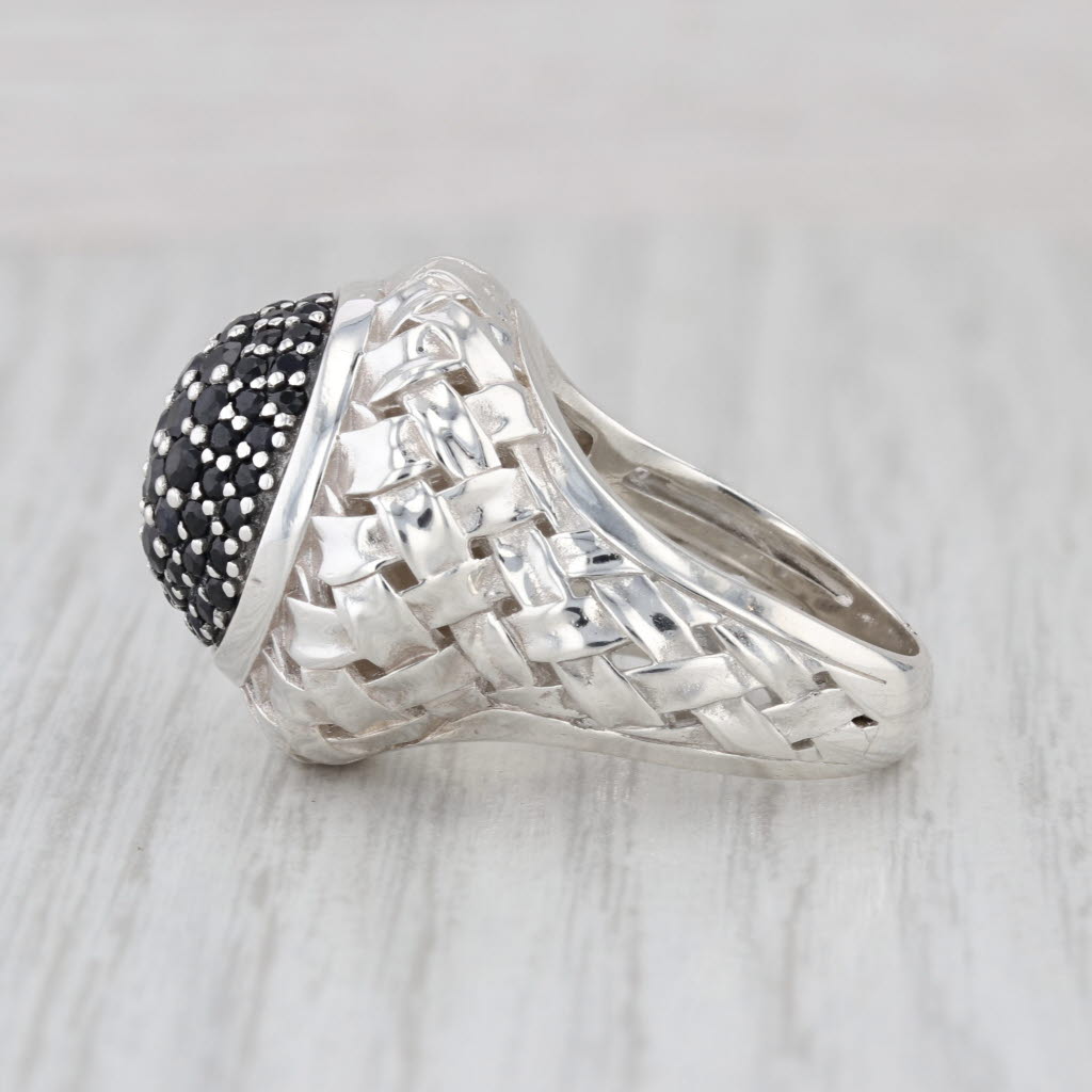 Slane & Slane 2.17ctw Pave Blue Sapphire Basketweave Ring Sterling Silver Size 8