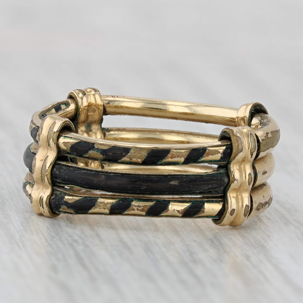 Gray Antique Elephant Hair Ring Gold Filled Stacked 3-Band Size 6