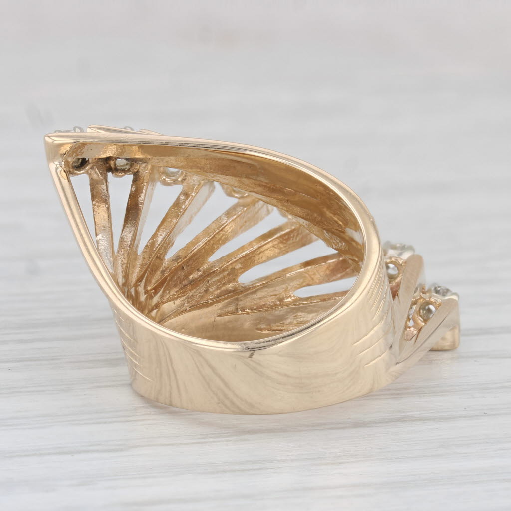 Light Gray 0.40ctw Diamond Abstract Fan Cocktail Ring 14k Yellow Gold Size 7