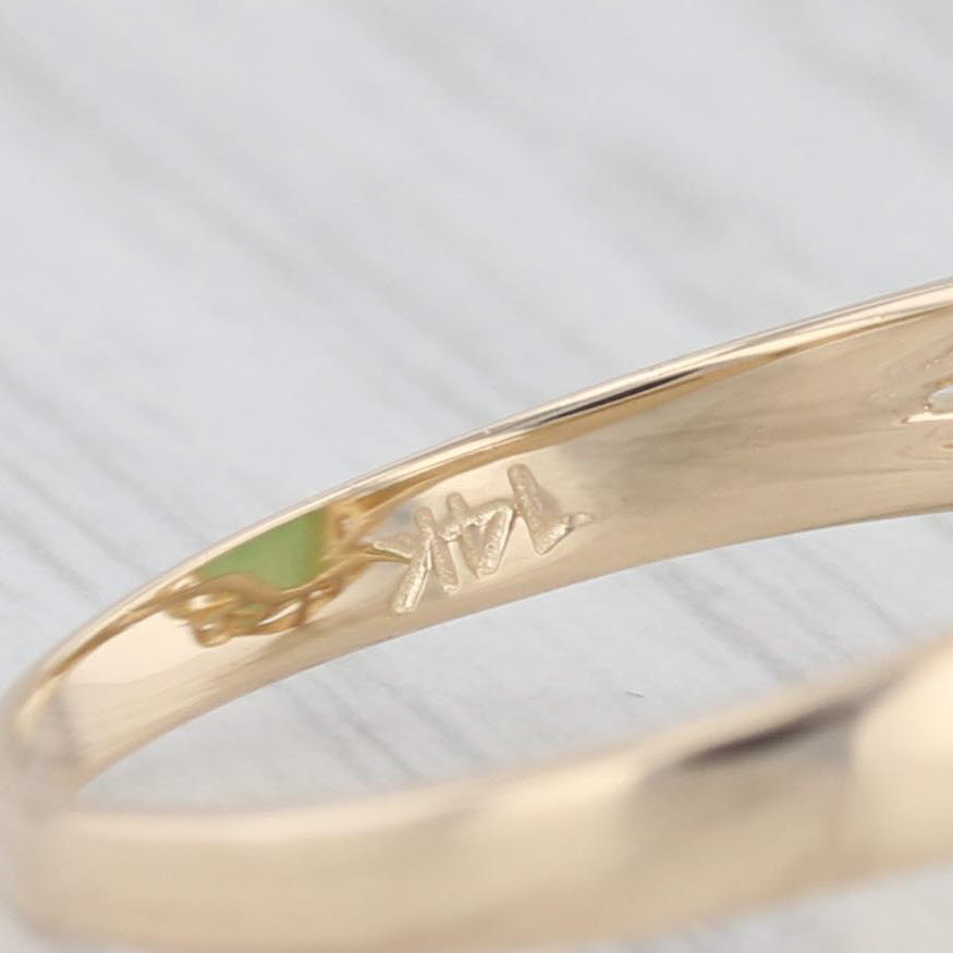 Light Gray Oval Cabochon Green Jadeite Jade Solitaire Ring 14k Yellow Gold Size 6.5