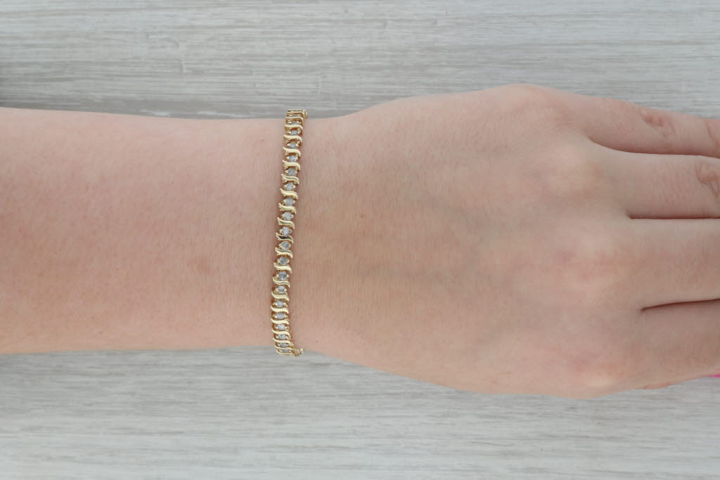 Dark Gray 1.50ctw Diamond Tennis Bracelet 10k Yellow Gold 7" 4.7mm