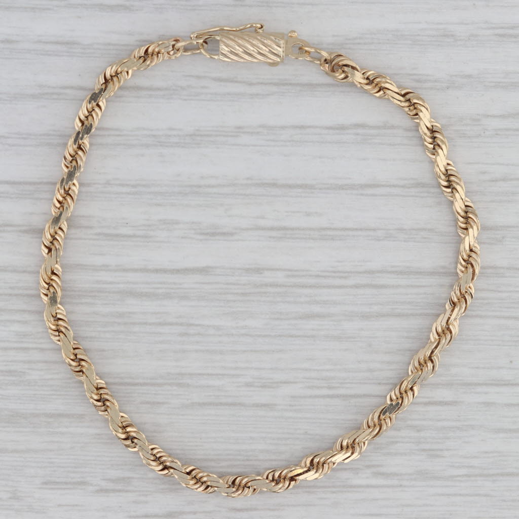 Gray Rope Chain Bracelet 14k Yellow Gold 6.75" 2.9mm