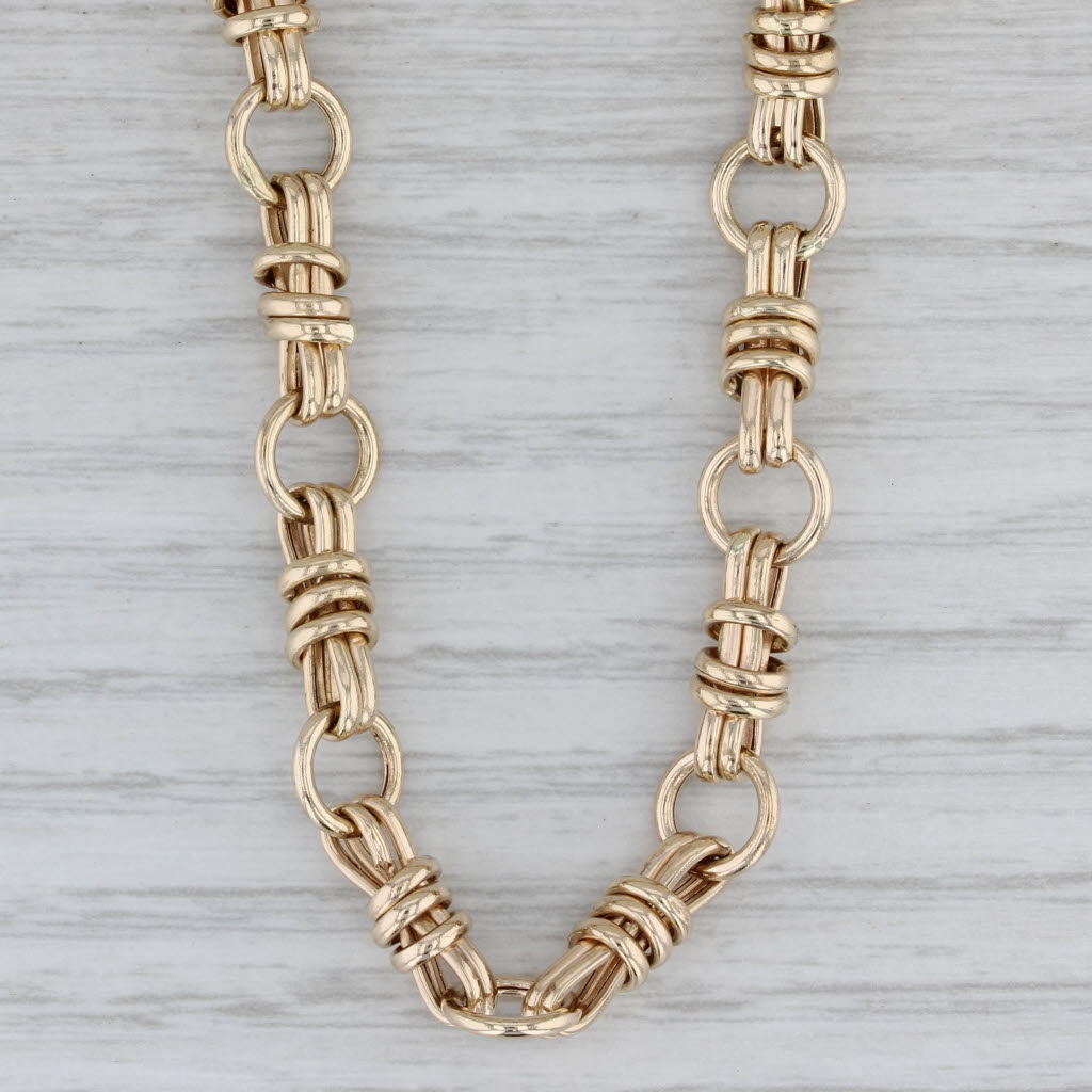 Gray Linked Chain Statement Necklace Long 14k Yellow Gold 30" 7.6mm