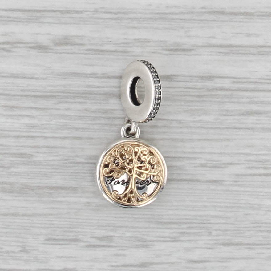 Pandora Family Forever Roots Tree Charm Sterling Silver 14k Gold Dangle 791988C