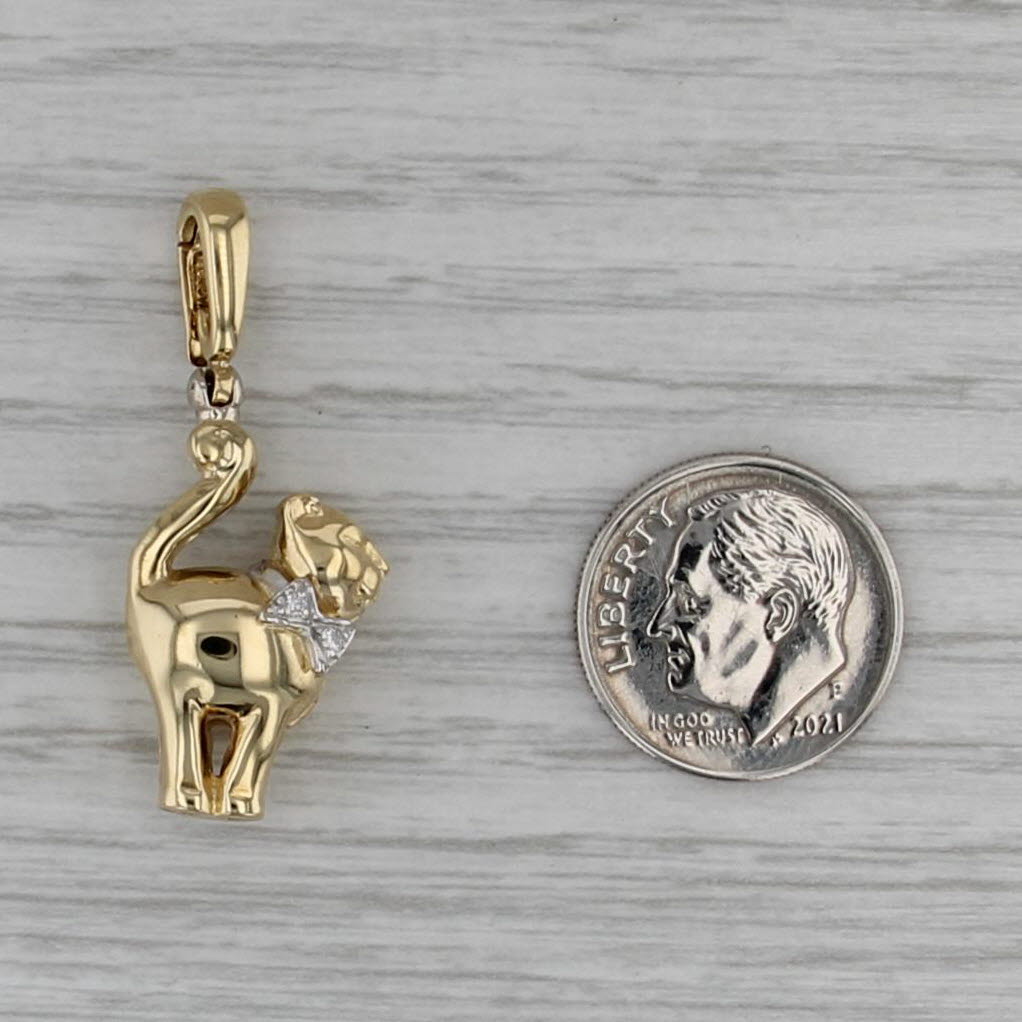 Cat Wearing Diamond Bow Tie Pendant 18k Yellow Gold Kitten Charm Enhancer Bail