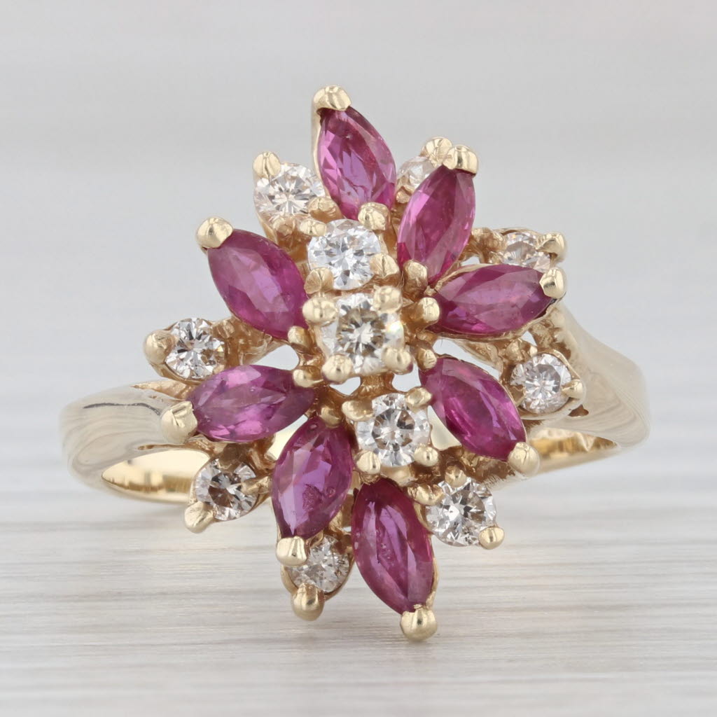 Light Gray 1.26ctw Ruby Diamond Flower Cluster Ring 14k Yellow Gold Size 7.25 Cocktail