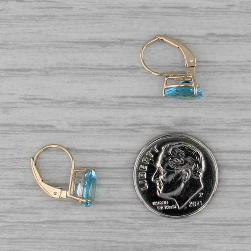 2ctw Blue Topaz Drop Earrings 14k Yellow Gold Leverbacks Pear Solitaires
