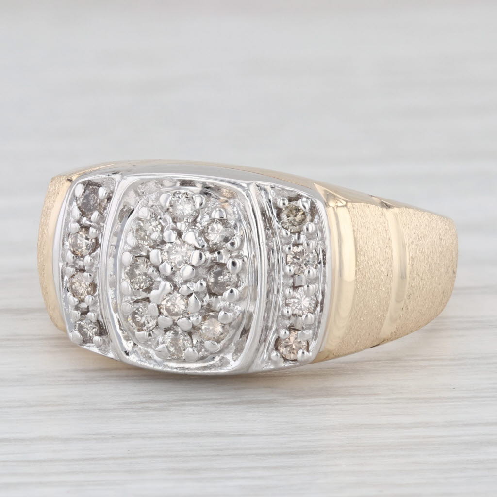 Light Gray Men's 0.40ctw Diamond Cluster Ring 10k White Yellow Gold Size 12.75