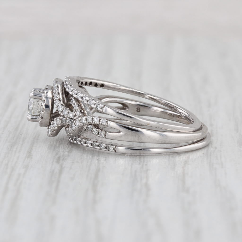 0.95ctw Round Diamond Halo Engagement Ring Wedding Band Bridal Set 14k Gold