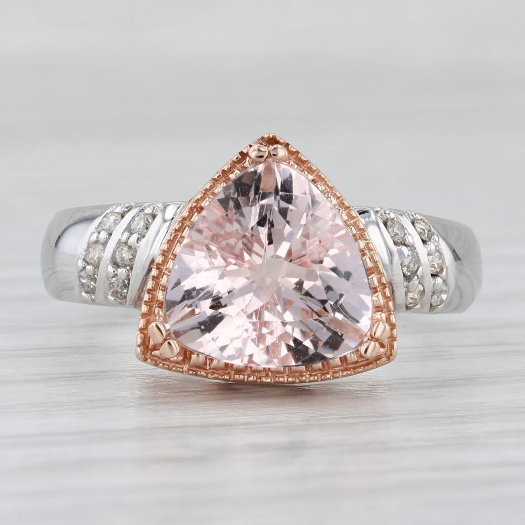 Light Gray 3.37ctw Pink Morganite Diamond Ring 14k Rose White Gold Size 9