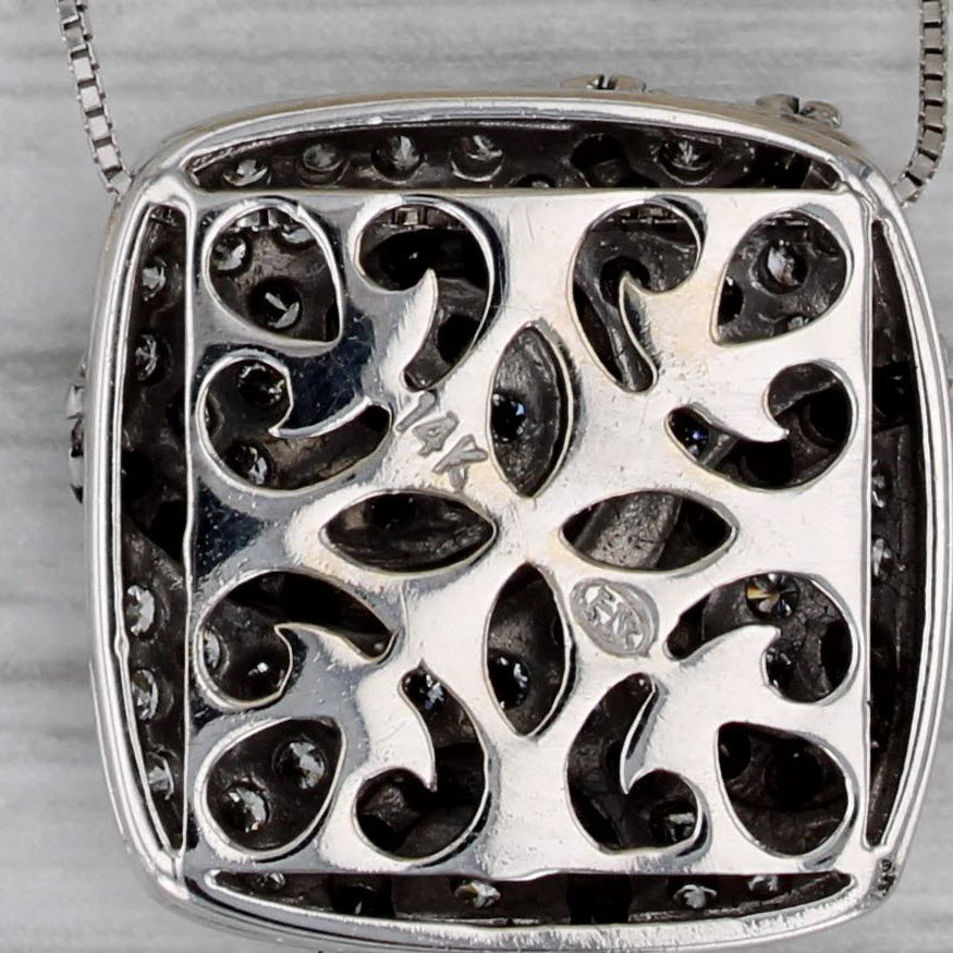 Gray 1.05ctw Black White Diamond Pendant Necklace 14k White Gold 18" Box Chain