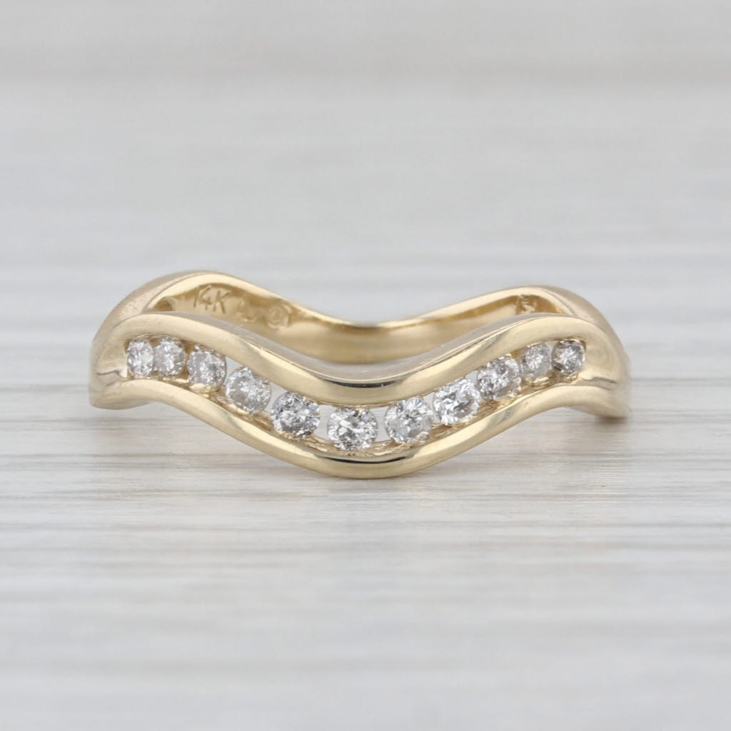 0.20ctw Diamond Contoured Wedding Band Guard Ring 14k Yellow Gold Sz 7 Stackable