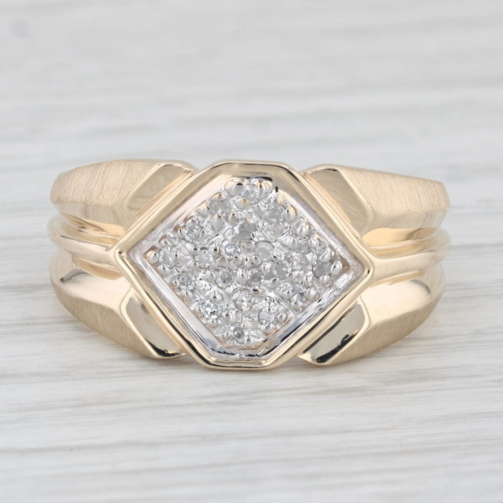 Light Gray Pave Diamond Signet Ring 10k Yellow Gold Size 8.5 Beveled Band