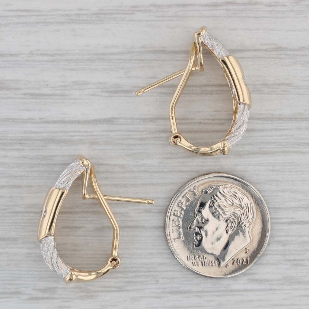 Gray Diamond Accented J-Hook Earrings 14k Gold Rope Drops Omega Backs
