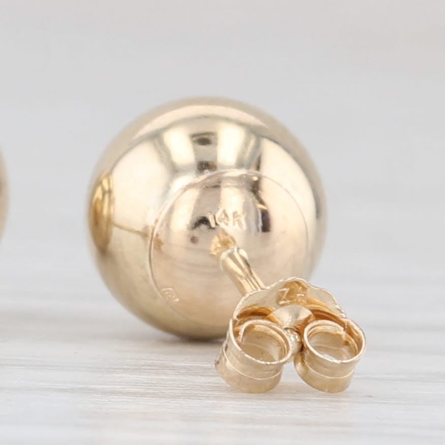 Light Gray 7.8mm Bead Stud Earrings 14k Yellow Gold