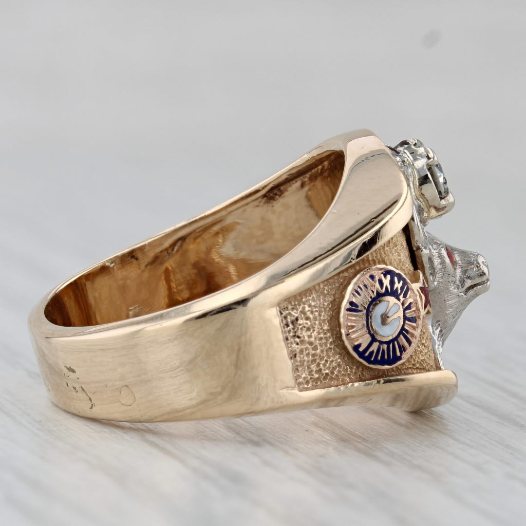 Gray Elks BPOE Signet Ring 14k Yellow White Gold 0.25ct Diamond Size 9.75 Vintage