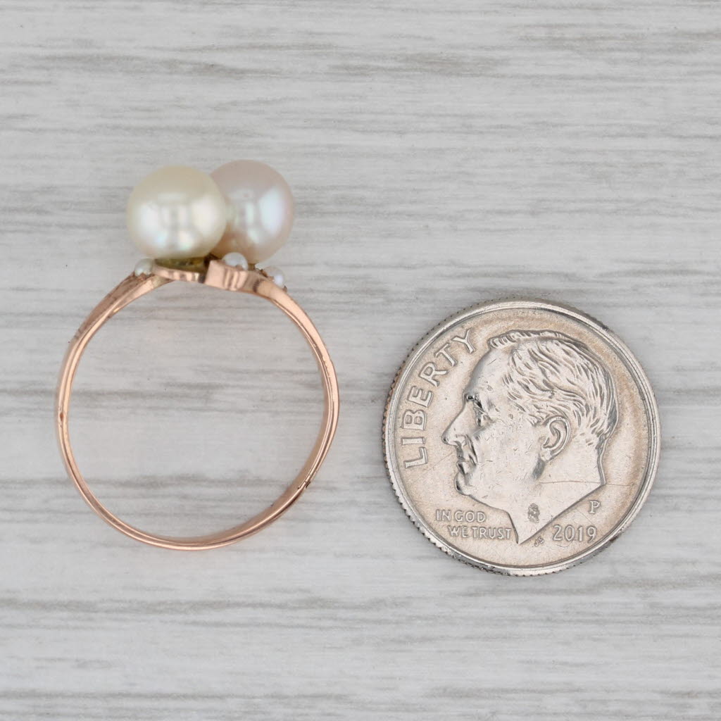 Gray Vintage Cultured Pearl Bypass Ring 10k Rose Gold Size 6.25