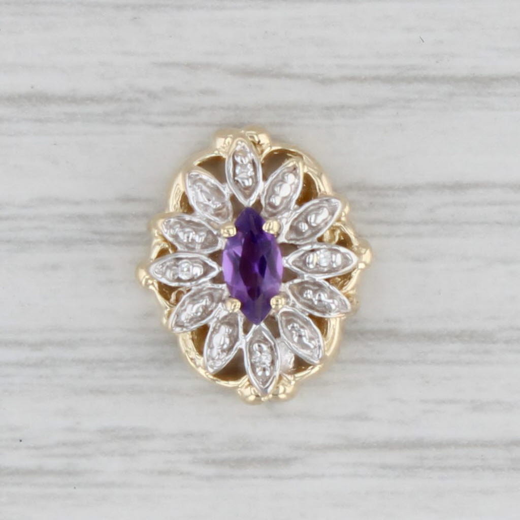 Light Gray Vintage Richard Klein 0.22ct Amethyst Diamond Slide Bracelet Charm 14k Gold