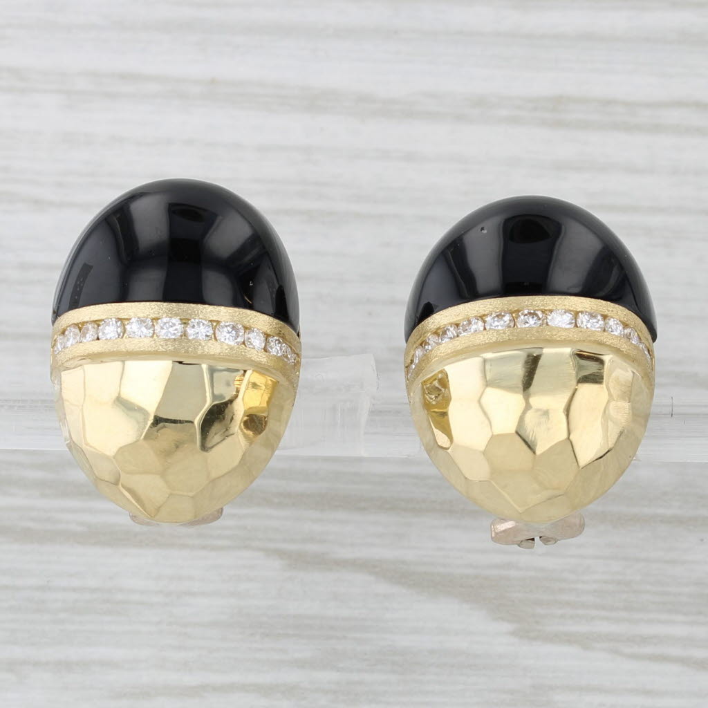 Light Gray La Triumphe Ony 0.50ctw Diamond Egg Earrings 18k Yellow Gold Omega Backs