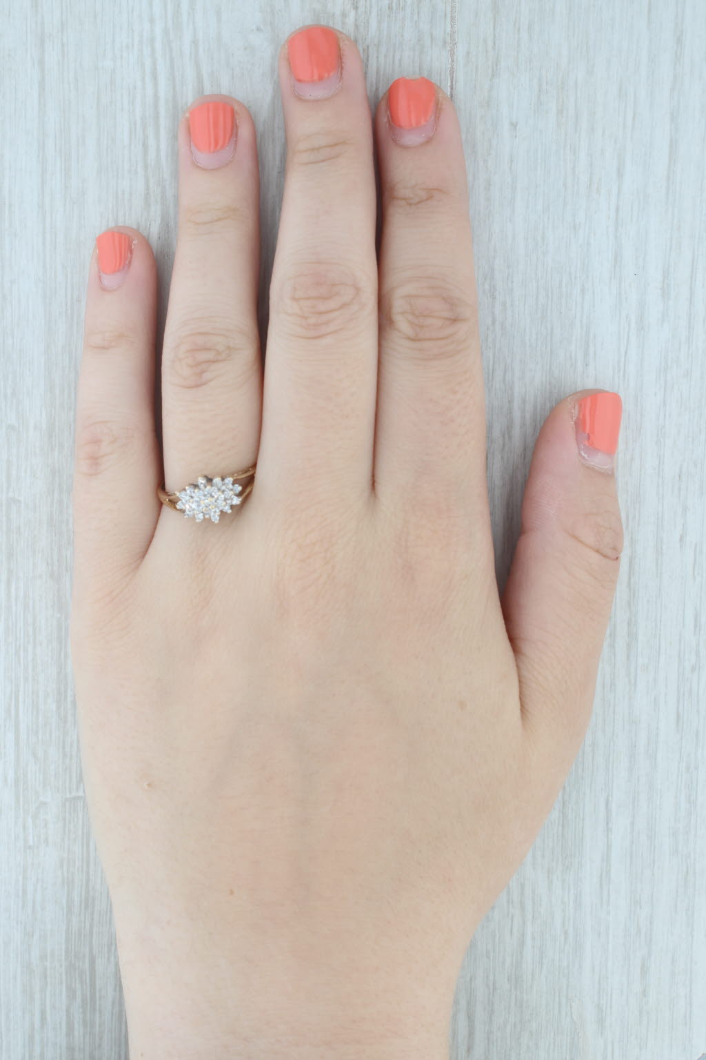 0.24ctw Diamond Flower Cluster Halo Ring 10k Yellow Gold Size 7.25 Engagement