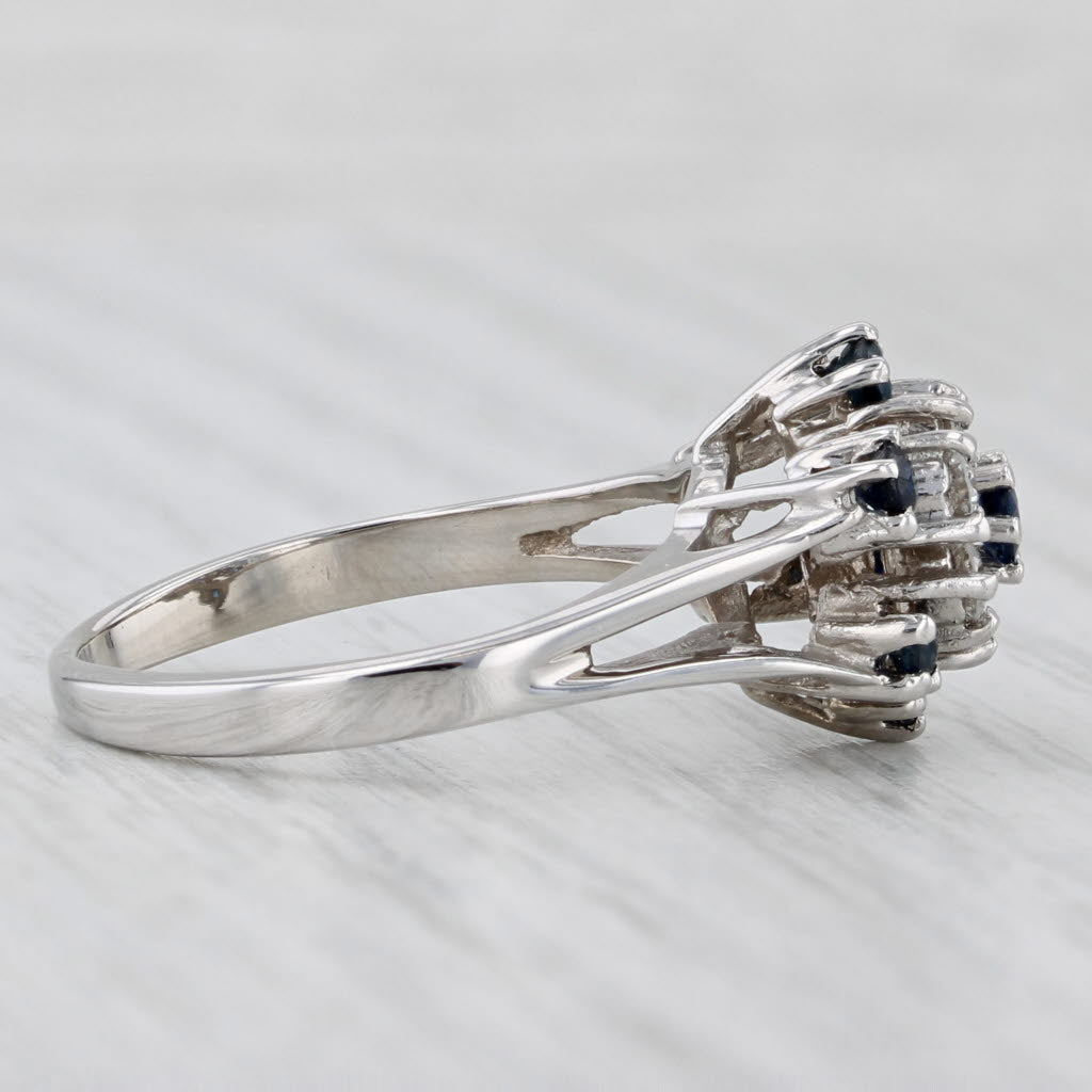Light Gray 0.72ctw Blue Sapphire Diamond Flower Cluster Ring 14k White Gold Size 7