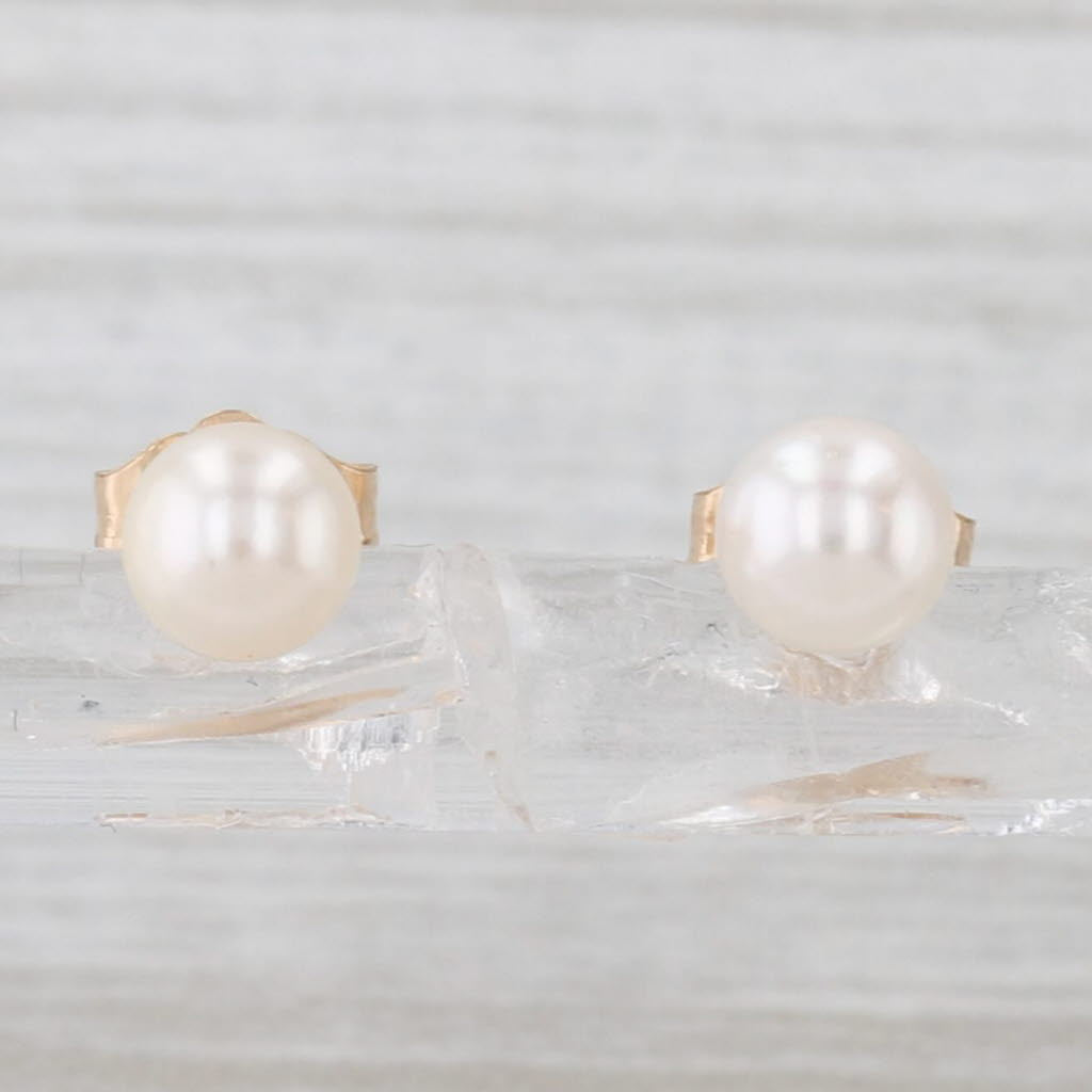 4.9mm Cultured Pearl Stud Earrings 14k Yellow Gold Round Solitaire Studs