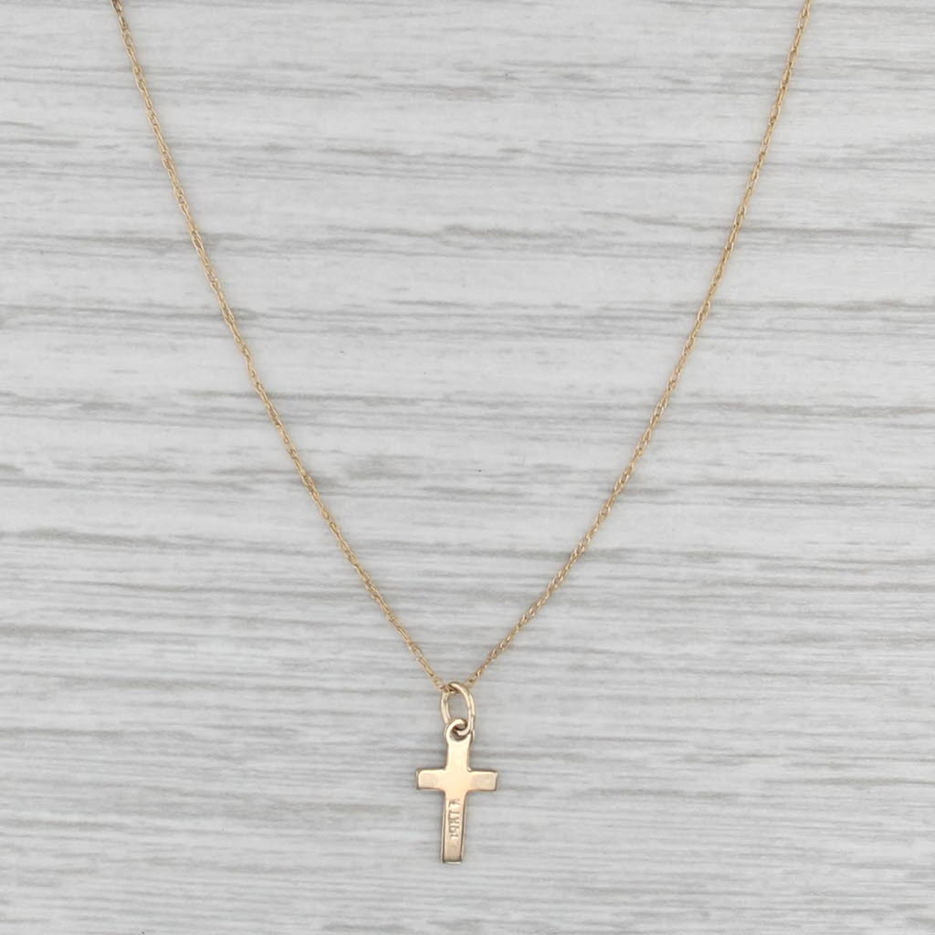 Small Cross Pendant Necklace 14k Yellow Gold 15.75" Rope Chain