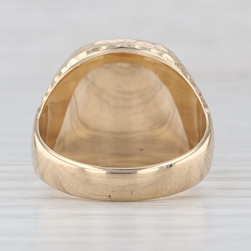 Sardonyx Carnelian Hammered Ring 10k Yellow Gold Size 10.75 Vintage Men's