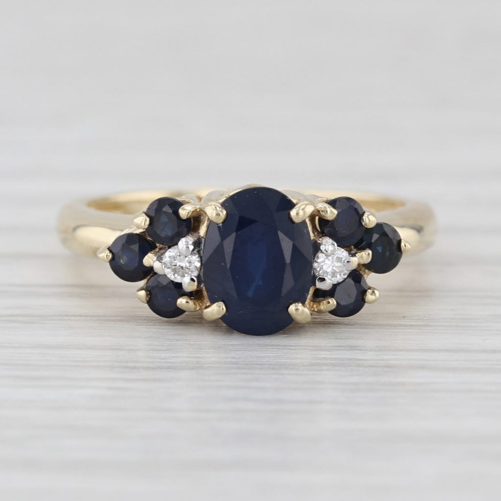 1.54ctw Oval Blue Sapphire Ring 14k Yellow Gold Size 5 Diamond Accents