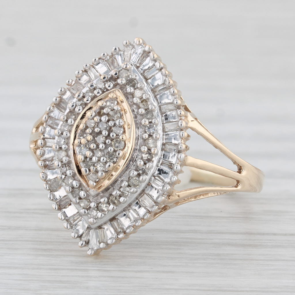 Light Gray 0.53ctw Diamond Cluster Marquise Ring 10k Yellow Gold Size 10.75