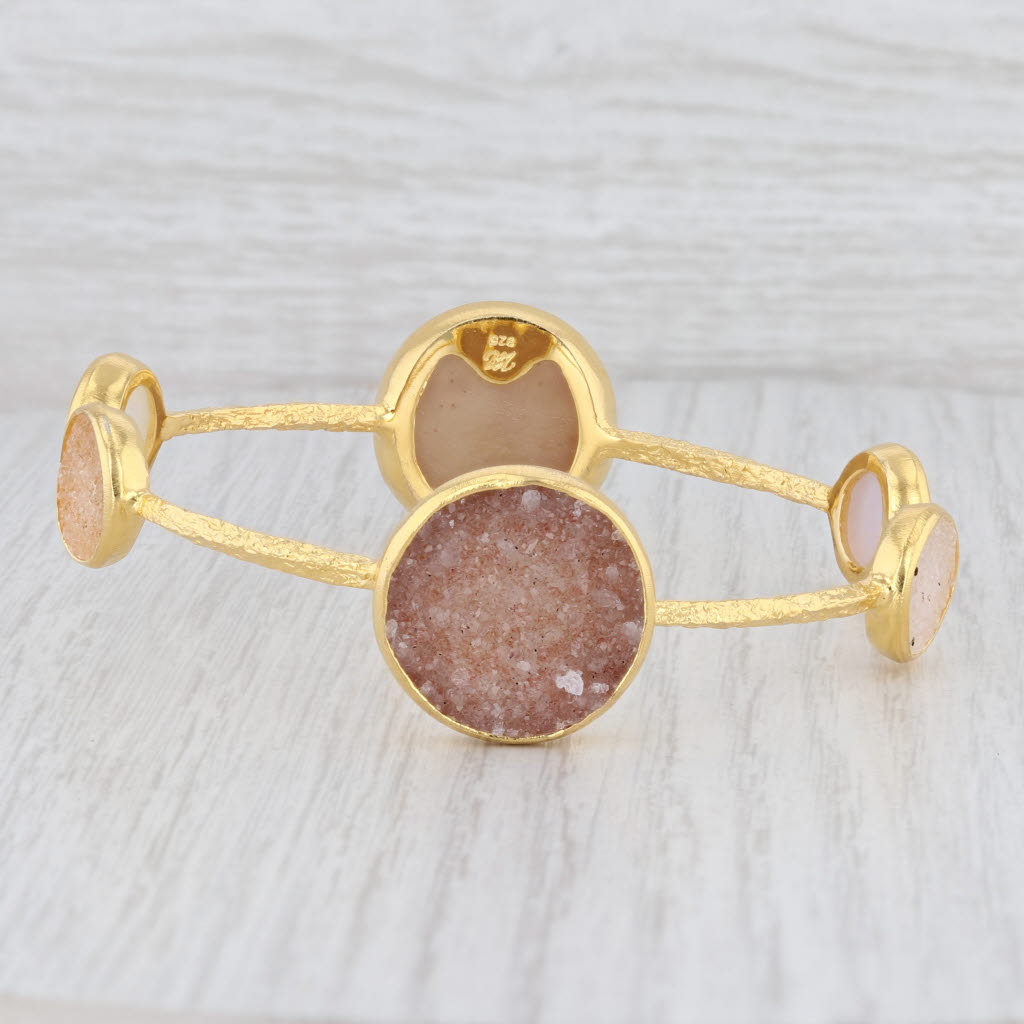 New Nina Wynn 8" Bangle Bracelet Druzy Quartz 22k Gold Sterling Silver Vermeil
