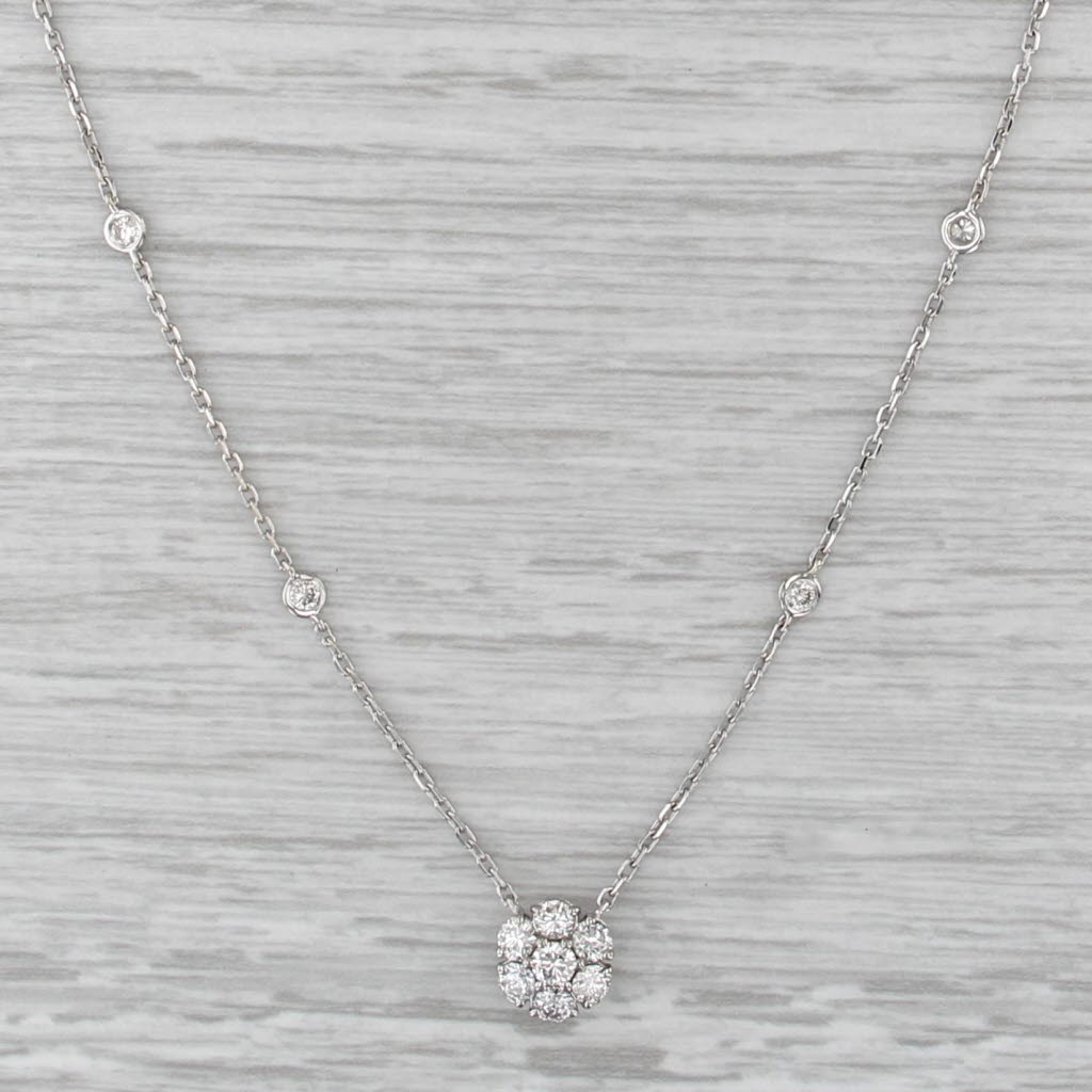 0.45ctw Diamonds by the Yard Flower Pendant Station Necklace 14k White Gold 18"