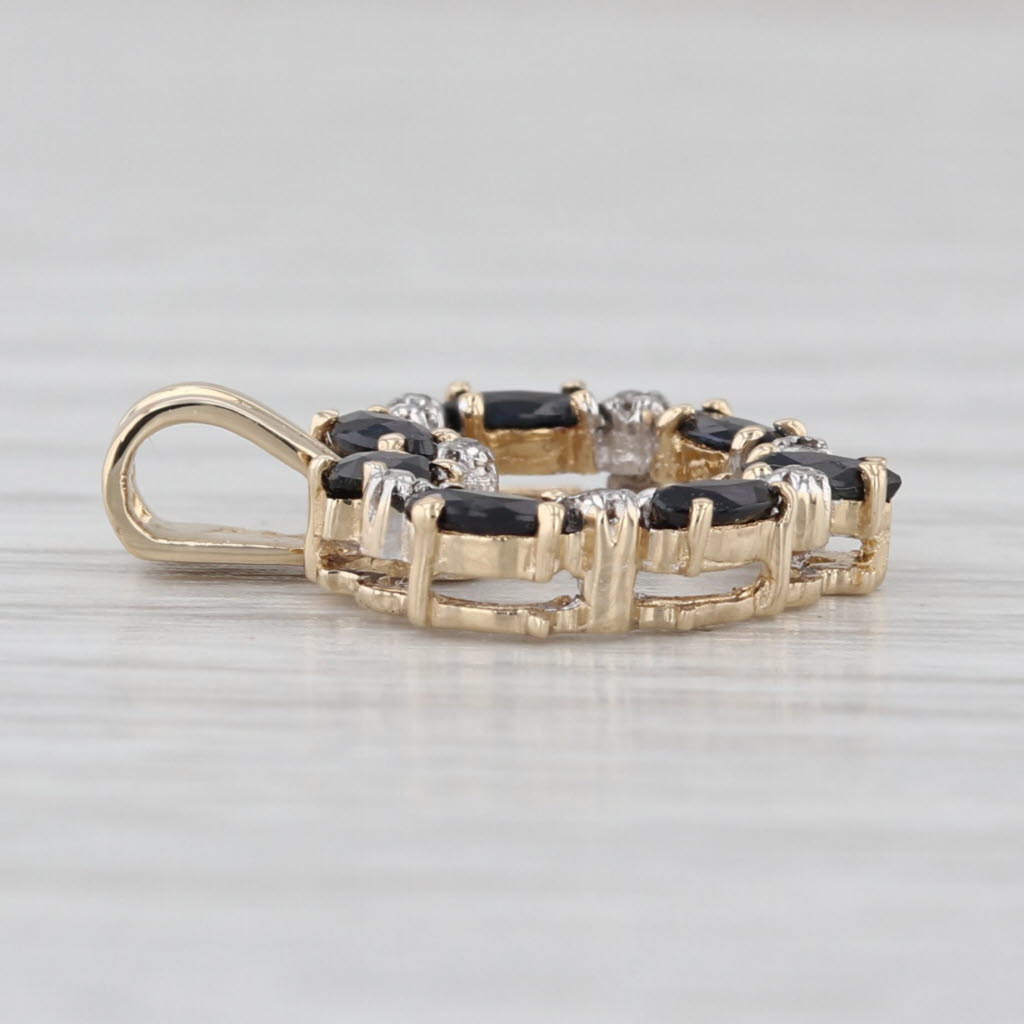 0.64ctw Blue Sapphire Diamond Heart Pendant 14k Yellow Gold