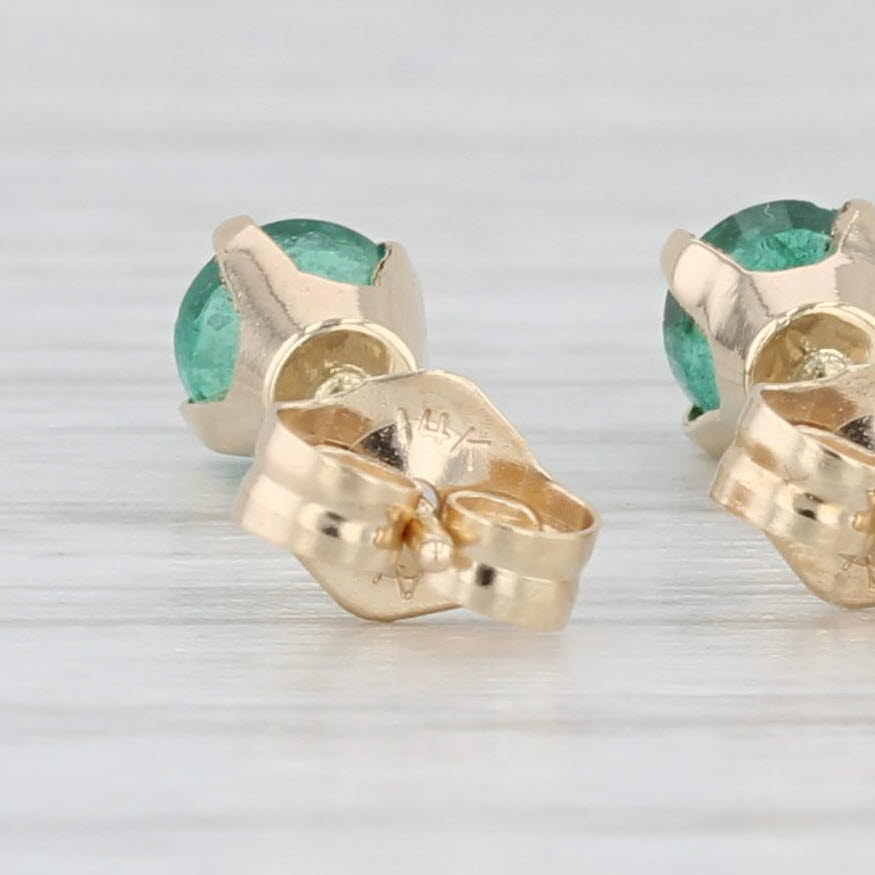 Light Gray 0.40ctw Emerald Round Solitaire Stud Earrings 14k Yellow Gold