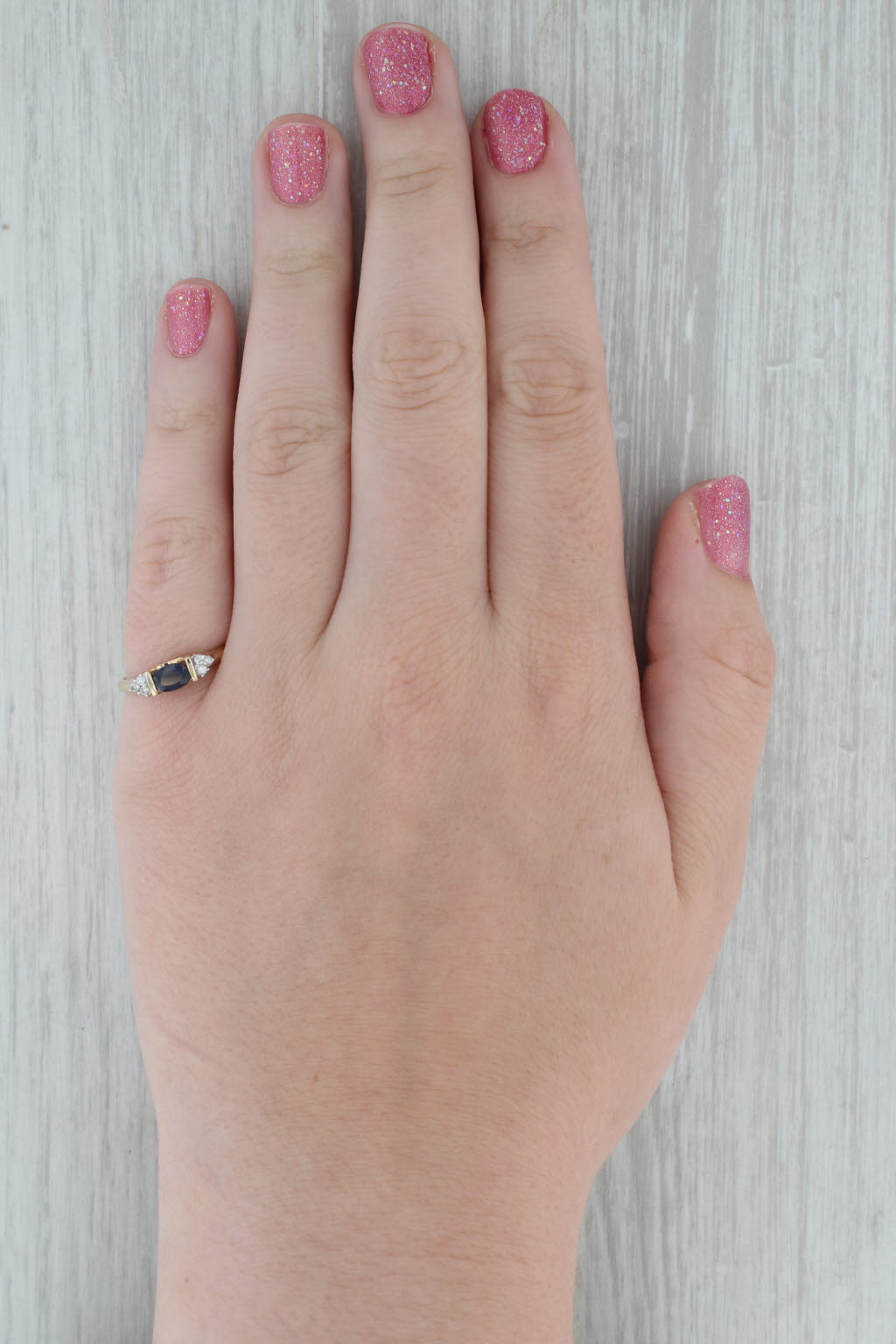 Dark Gray 0.70ctw Blue Sapphire Diamond Ring 14k Yellow Gold Size 7 Stackable