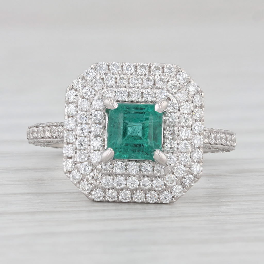 Light Gray New 1.95ctw Emerald Diamond Halo Engagement Ring 14k White Gold Size 6.5 JGL