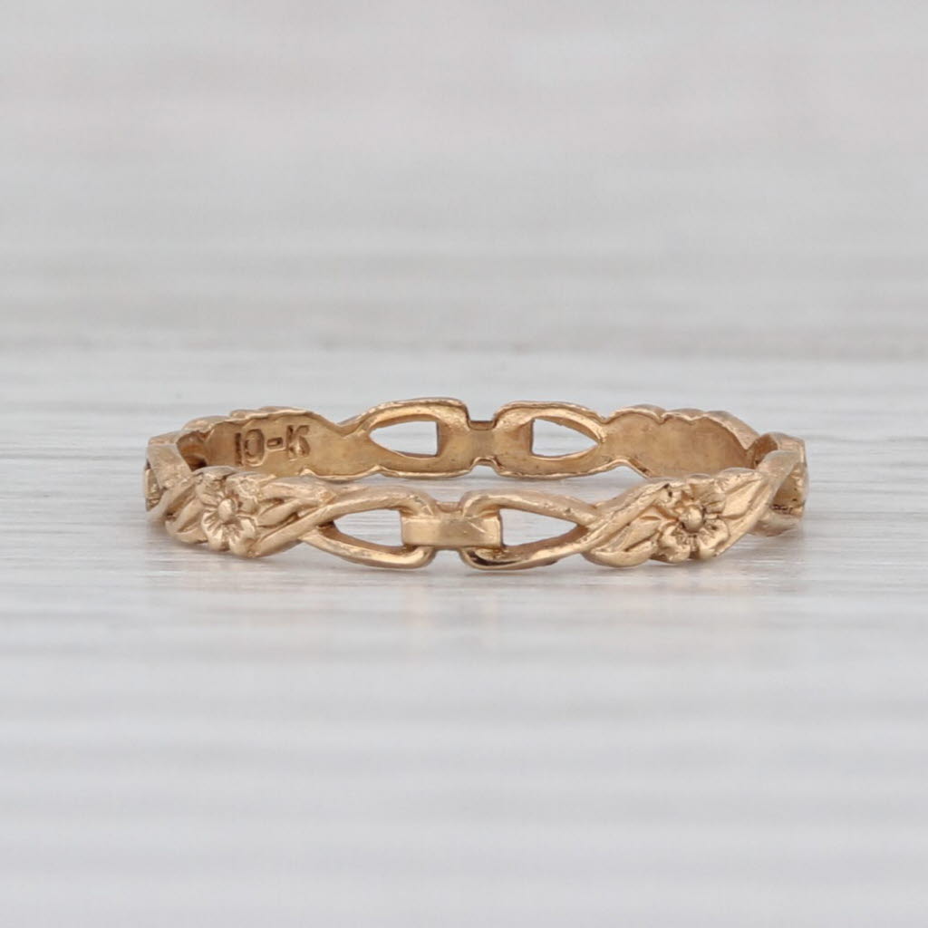 Vintage Floral Band Ring 10k Yellow Gold Small Baby Size 2