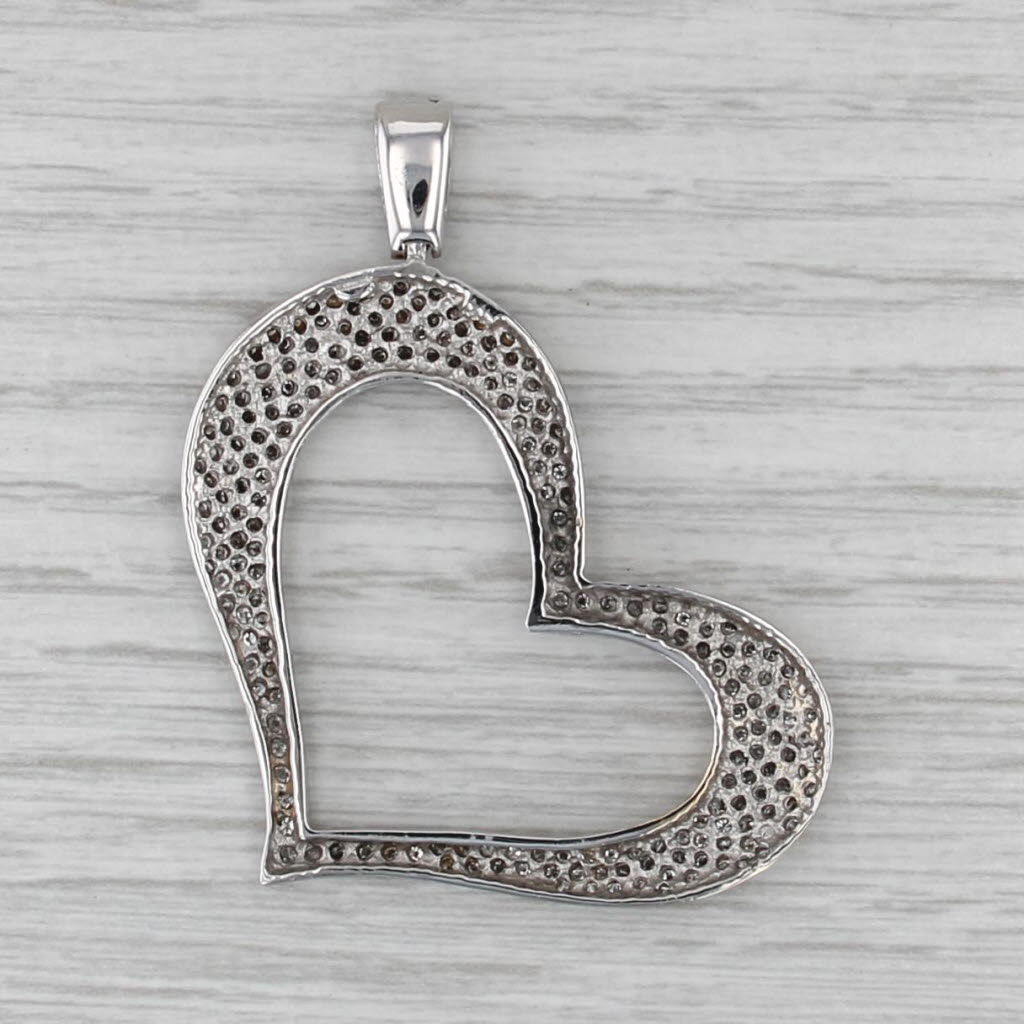 1.70ctw Pave Diamond Large Open Heart Pendant 10k White Gold