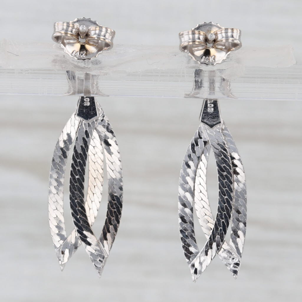 Marquise Dangle Earrings 14k White Gold Chain Drops