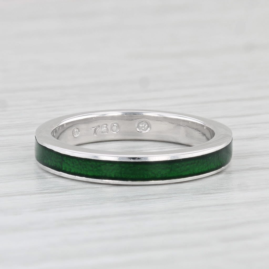 Light Gray Hidalgo Green Enamel Ring 18k White Gold Stackable Band Size 6.5