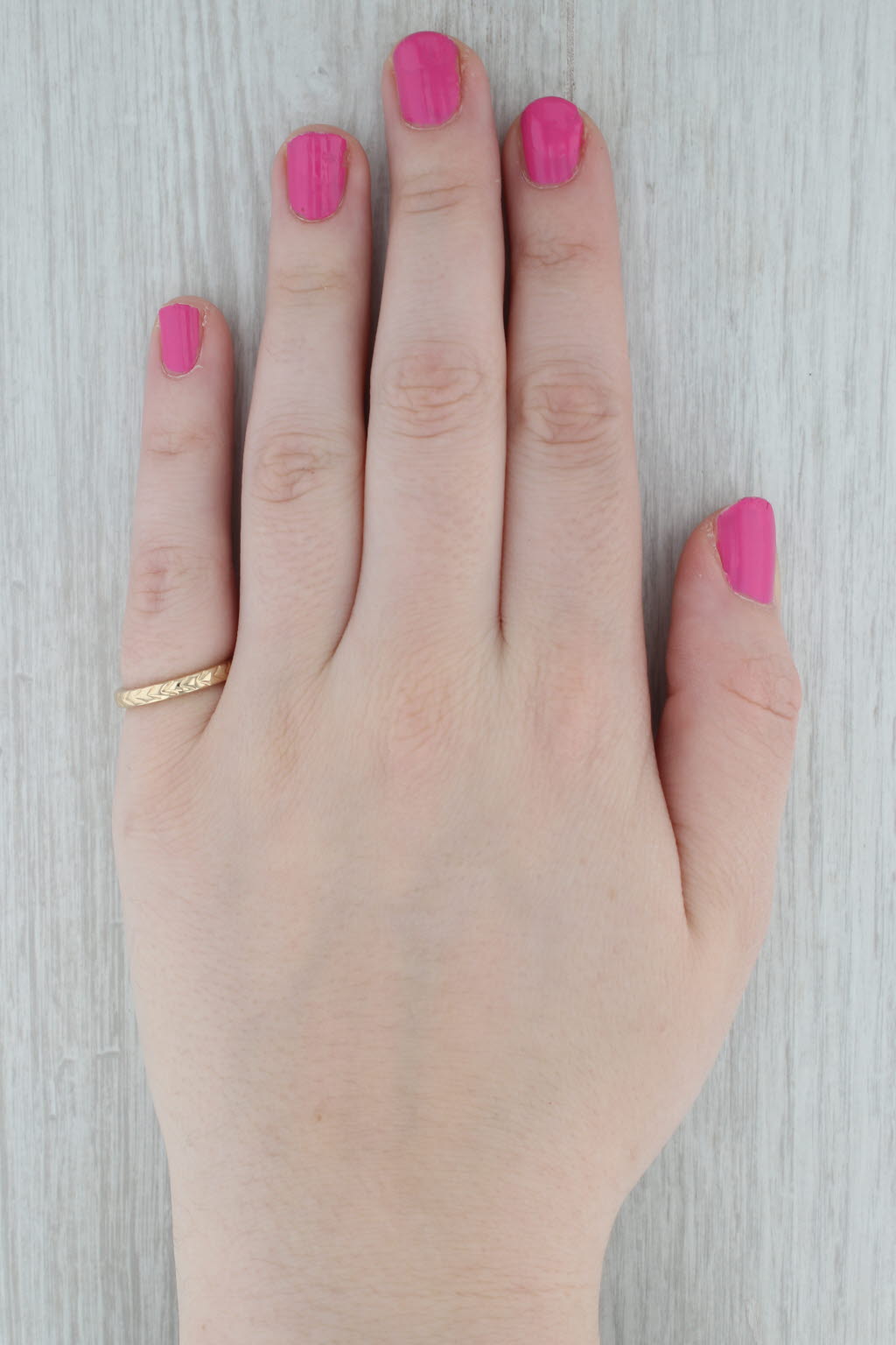 Gray Wheat Etched Ring 14k Yellow Gold Wedding Band Stackable Size 6