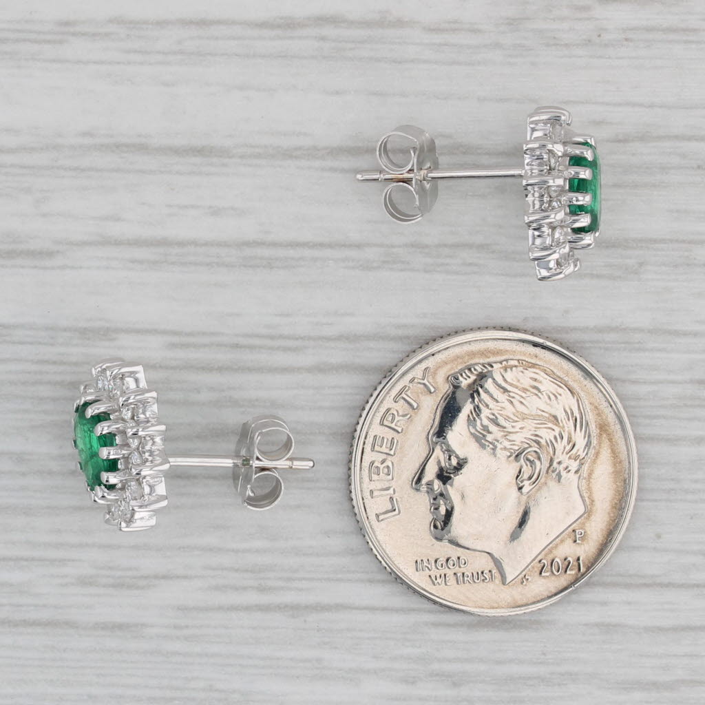 Gray 1.50ctw Emerald Diamond Halo Stud Earrings 14k White Gold