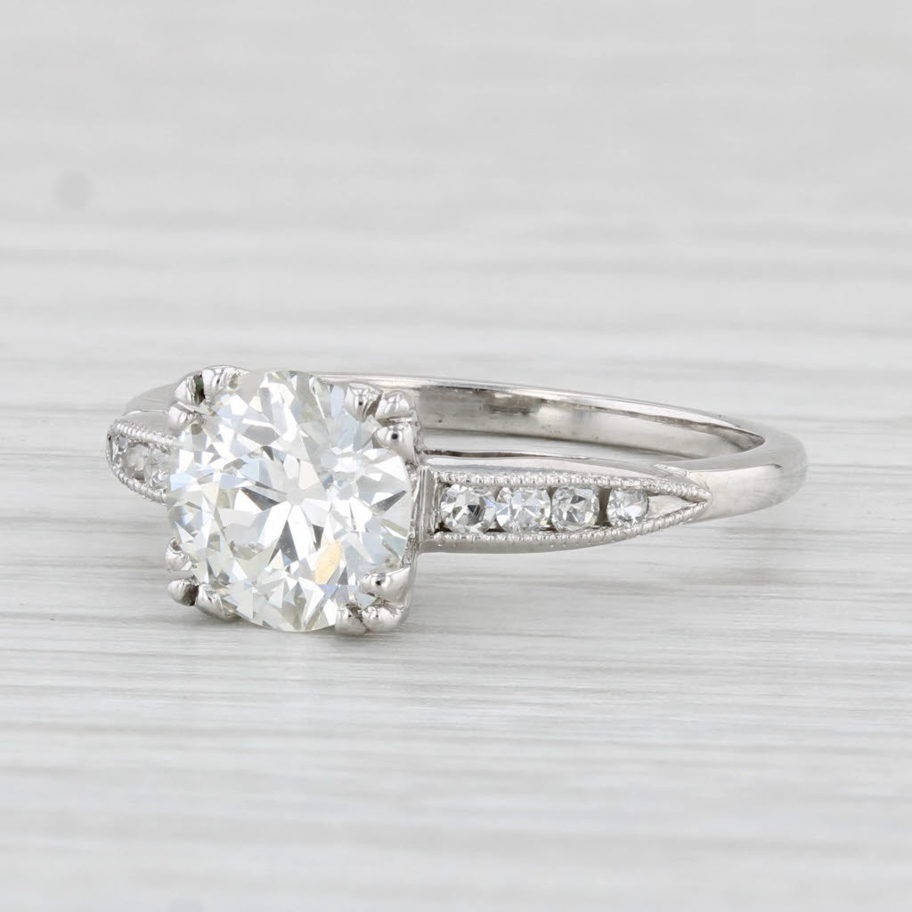 Light Gray 1.60ctw VS1 Round Diamond Engagement Ring Platinum Sz 7 Solitaire w/ Accents GIA