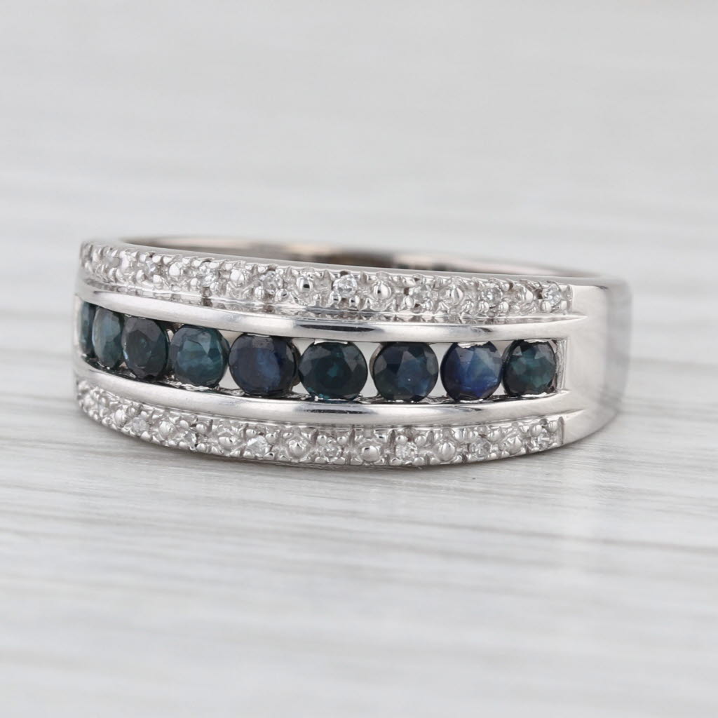 0.86ctw Blue Sapphire Diamond Ring 14k White Gold Size 7.25 Wedding Anniversary