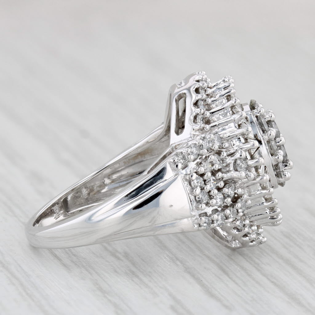 Light Gray 1.60ctw Diamond Cluster Cocktail Ring 10k White Gold Size 7