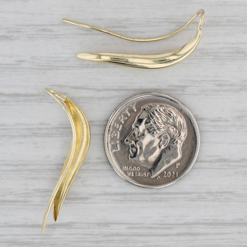 Gray Curved Beveled Drop Earrings 14k Yellow Gold Hook Posts